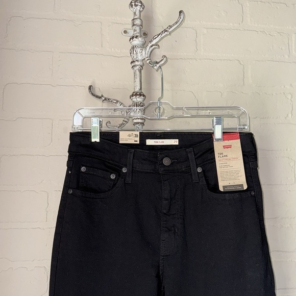Levi's 726 Flare Jeans Black denim stretch 29 waist 32 inseam high rise NEW - Picture 4 of 6